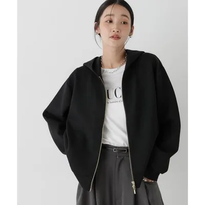 パーカー スポンディッシュダンボールカットジップアップフードトップス(セットアップ可) レディース