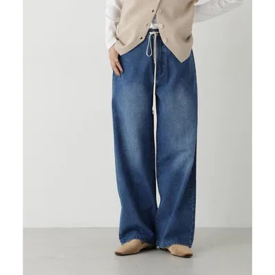 ワイドパンツ ジーンズ デニム デニムパンツ ドロストワイドデニムパンツ レディース