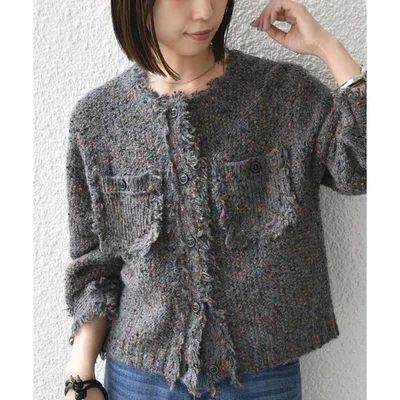 カーディガン 「手洗い可能」カラー ネップ ニット ジャケット レディース
