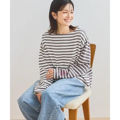 tシャツ ダブルフロント袖刺繍ボーダープルオーバー レディース