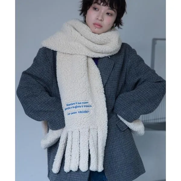 マフラー ストール 「VACANCY公式」ロゴ刺繍フリンジボアマフラー/ポケット付き レディース メンズ
