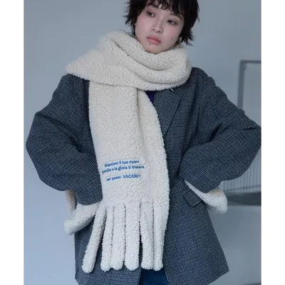 マフラー ストール 「VACANCY公式」ロゴ刺繍フリンジボアマフラー/ポケット付き レディース メンズ