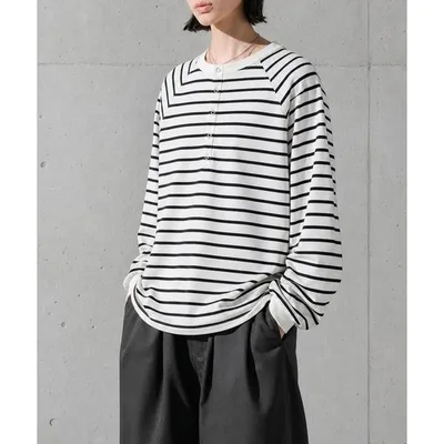 ヘンリーネック tシャツ 再入荷! Snap-Button Henley Neck Long T-Shirt / スナップボタン ヘンリーネックロンT メンズ レディース