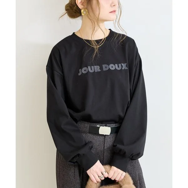 tシャツ 手洗い可 / フロッキープリントロゴロンTEE レディース