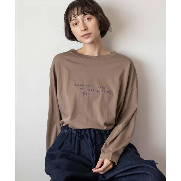 T-shirt "Natural by Clip" Silky Bio Logo Long Sleeve T-shirt Women's