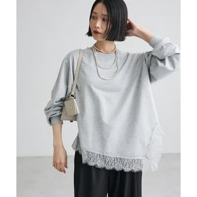 tシャツ レースドッキング裏毛プルオーバー レディース