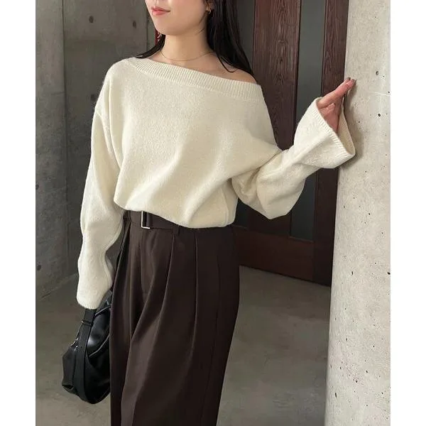ニット セーター 「もちふわシリーズ」もちふわWOOLボートネックニット レディース