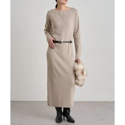 ワンピース ボートネックニットワンピース 秋服