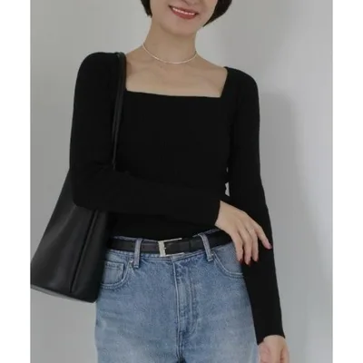 ニット セーター シルクカシミヤブレンドフィットリブスクエアネックニット レディース