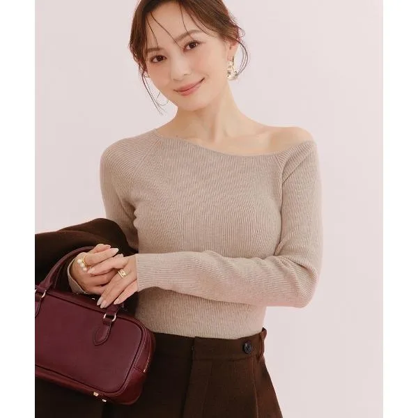 ニット セーター シルクカシミヤブレンドフィットリブアシンメトリーニット レディース