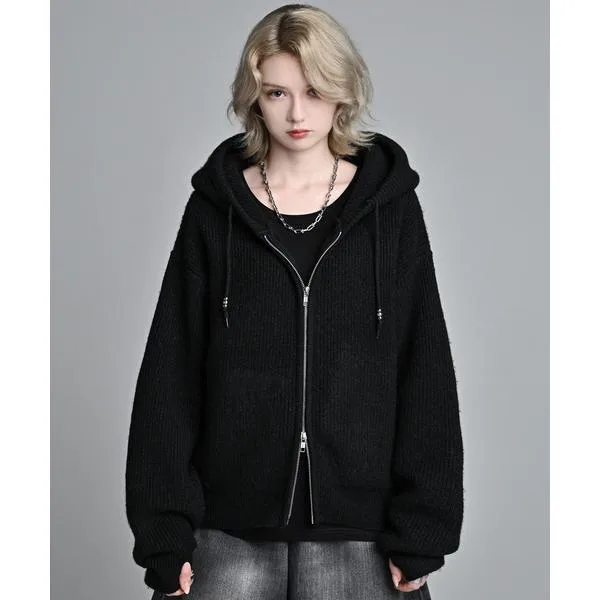 パーカー wool blend full-zip knit short parka / ウールブレンドフルジップニットショートパーカー メンズ レディース