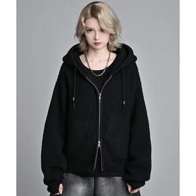パーカー wool blend full-zip knit short parka / ウールブレンドフルジップニットショートパーカー メンズ レディース