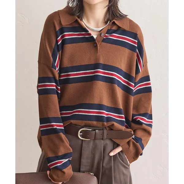 ニット セーター 厚手 ラガーニットロングシャツ レディース