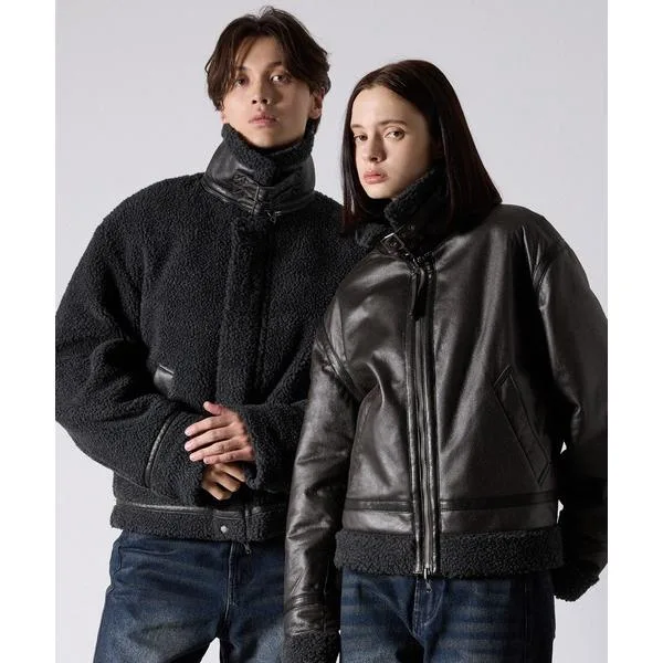 ブルゾン アウター 「CLEL」4way Reversible Faux Shearling Jacket / 4way リバーシブルフェイクムートンジャケット メンズ レディース