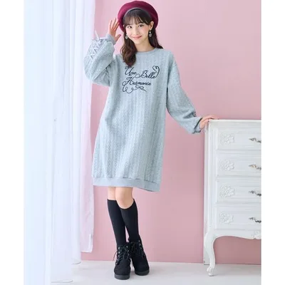 ワンピース ロゴジャガードワンピース ワンピース 長袖 トレーナー スウェット レースアップ ミニ リボン オーバーサイズ リボン レースアップ