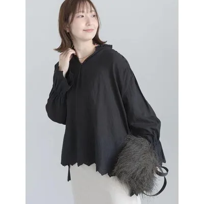 ブラウス シャツ 襟フリル刺繍ブラウス レディース