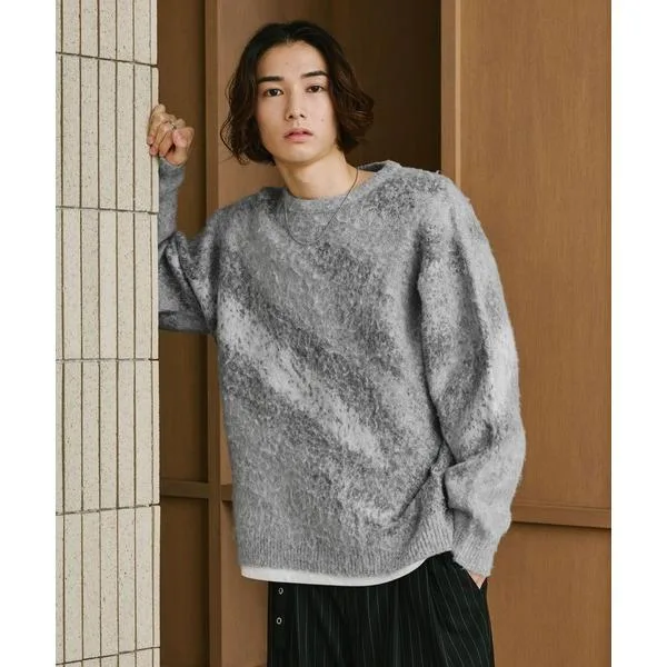 セーター ニット ABSTRACT PATTERN BRUSHED KNIT/アブストラクト柄起毛ニット メンズ