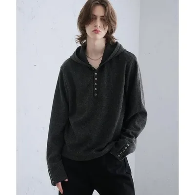 パーカー MELANGE RIB HENLEY NECK HOODIE/メランジリブヘンリーネックフーディー メンズ レディース