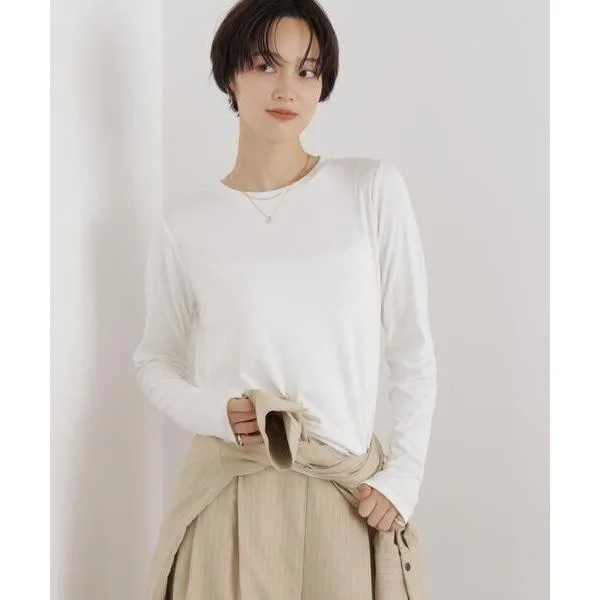 tシャツ 吸湿発熱クルーネックラウンドヘムロングスリーブTシャツ レディース