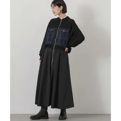 ワンピース カット×デニムジップワンピース
