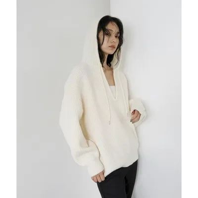 ニット セーター フード付きニットプルオーバー レディース