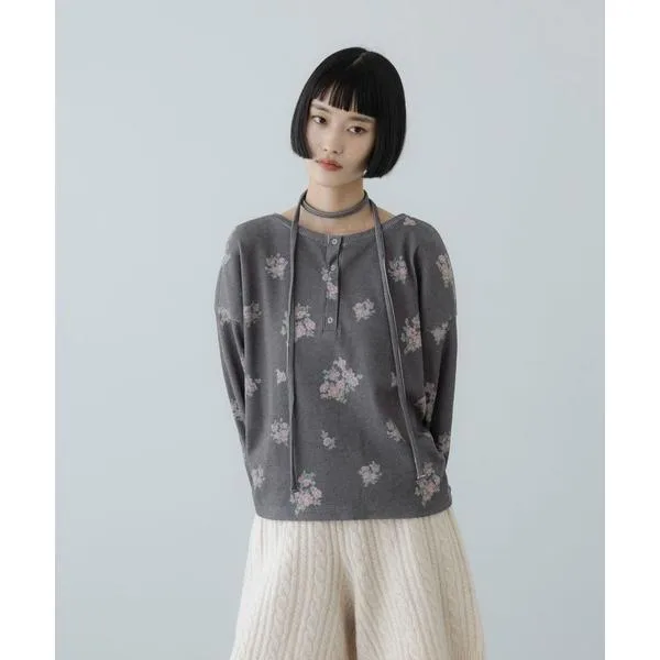ヘンリーネック tシャツ フラワーワッフルプルオーバー 1096083 レディース