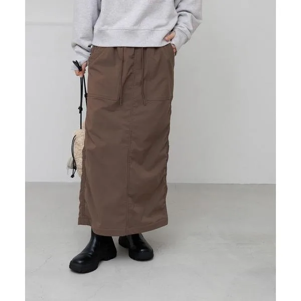 ロング スカート 裏起毛シャーリングスカート