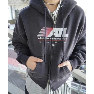 パーカー 裏起毛 Print Zip Hoodie レディース