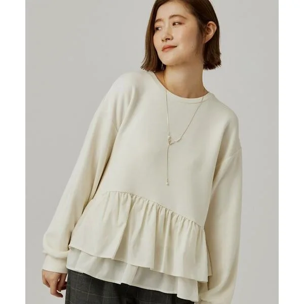 tシャツ ふんわりペプラム フリルダンボールトップス レディース