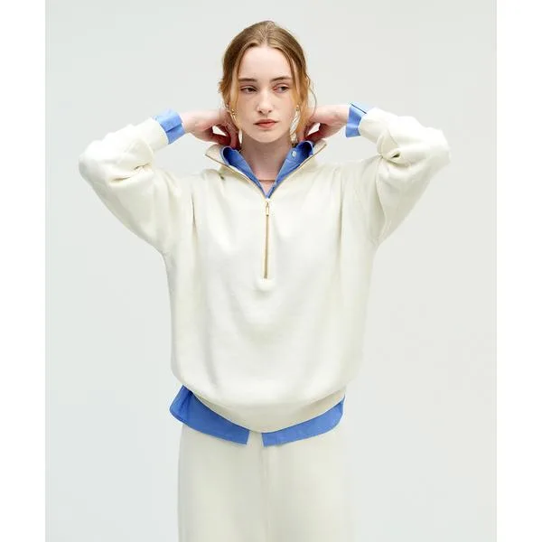 ニット セーター 「コットンカシミヤ」ハーフZIPニットプルオーバー レディース