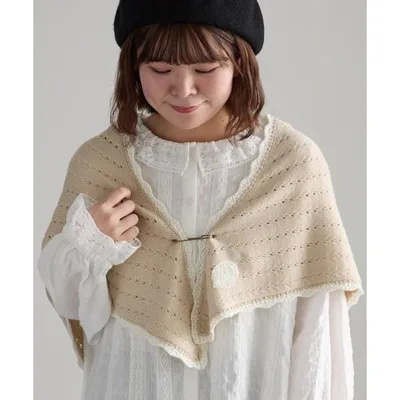 ストール マフラー 「SA刺繍」配色スカラップニット三角ストール レディース