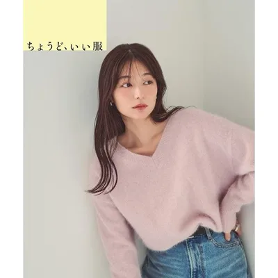 ニット セーター 「WEB限定カラー:ピンク」「ちょうど、いい服」柔らか、ほおずりフォックス混ニット レディース