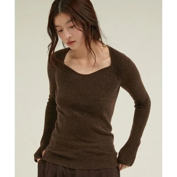 ニット セーター ハートネックリブニット / 「 LA PEAU DE GEM 」 heart neck rib knit レディース