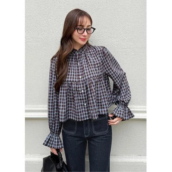 ブラウス シャツ Frill check blouse レディース