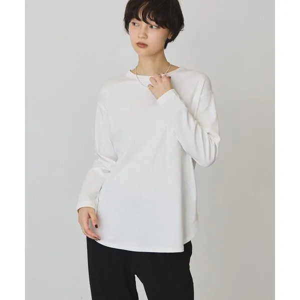 tシャツ 裾ラウンドクルーネックプルオーバー レディース