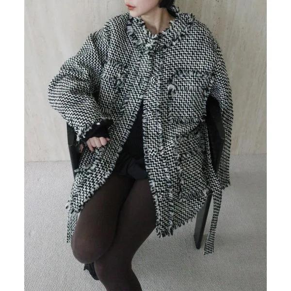 ブルゾン アウター TWEED FRINGE MEDIUM JACKET レディース