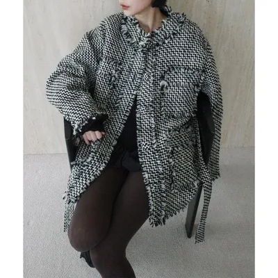 ブルゾン アウター TWEED FRINGE MEDIUM JACKET レディース