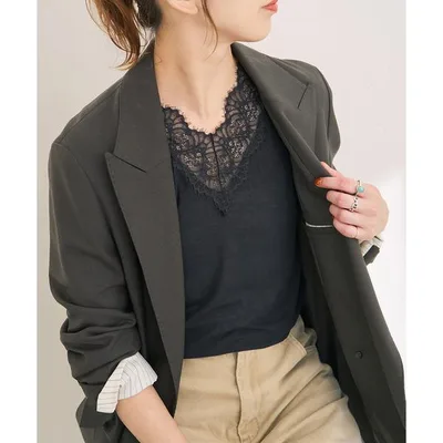 T-shirt "Additional" Lace Docking V-Neck Inner Women's