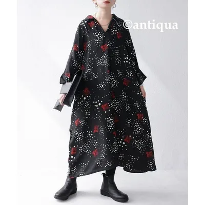アンティカ antiqua シャツワンピース 花柄デザインシャツワンピース