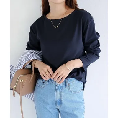 tシャツ 「新色追加」きれいめポンチ長袖クルーネックトップス レディース
