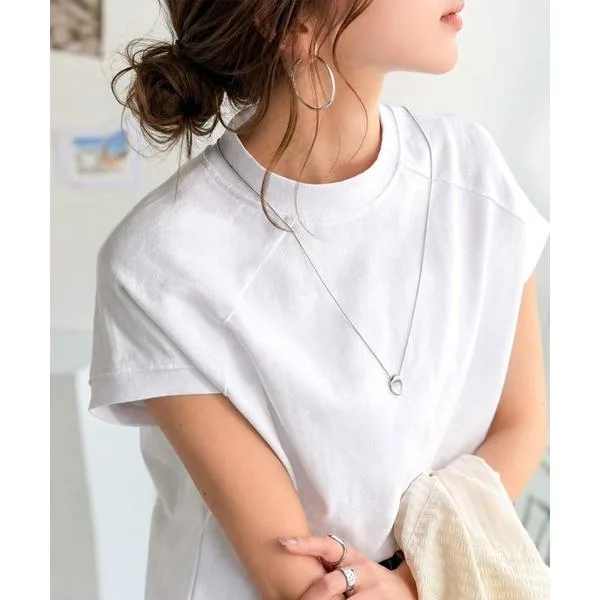 tシャツ 半袖 綿100%USAコットン、大人のモックネックラグラン無地&ボーダー柄シンプルTシャツ。 レディース