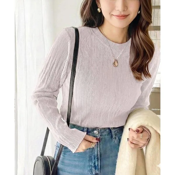 tシャツ 袖口まで上品かわいく。ラウンドネック袖メローブラウス(長袖) レディース