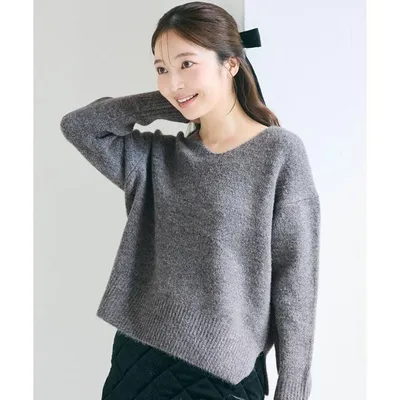 ニット セーター ふあふあヤク風 Vネックニットトップス レディース