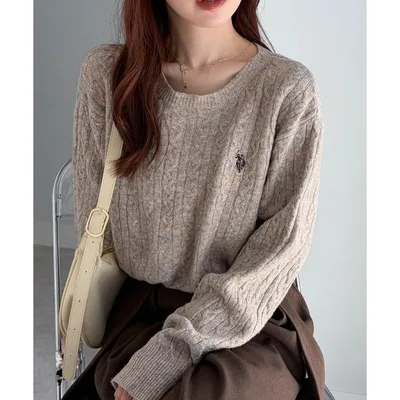 ニット セーター ケーブル 「26AW新色追加」RANAN/solleim別注「U.S.POLO ASSN.」 ワンポイントケーブルニット レディース