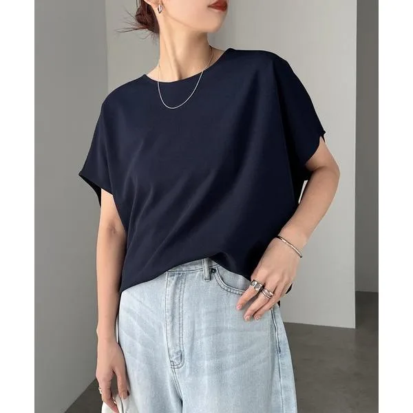 tシャツ 半袖 きれいめ梨地ポンチドルマンスリーブトップス レディース