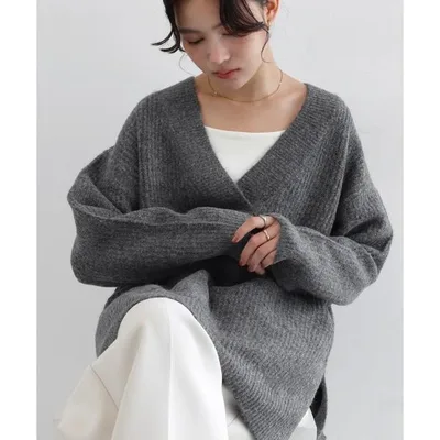 ニット セーター 厚手 片畦Vネックニットトップス レディース