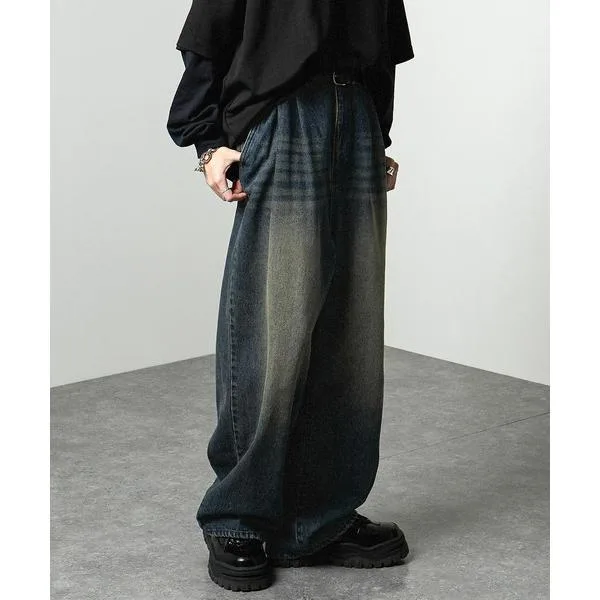 ワイドパンツ ジーンズ 「Alfred Alex」Vintage Wide Tapered Denim/ヴィンテージメイク ワイドデニムパンツ メンズ レディース