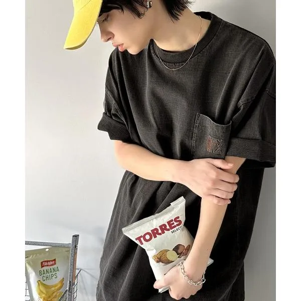 tシャツ 「JaVa ジャバコラボ」古着風ストリートMIX。綿100%ヘヴィーウエイト胸ポケピグメントTシャツ メンズ レディース
