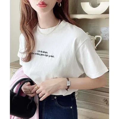 tシャツ 半袖 ロゴ刺繍半袖Tシャツ レディース