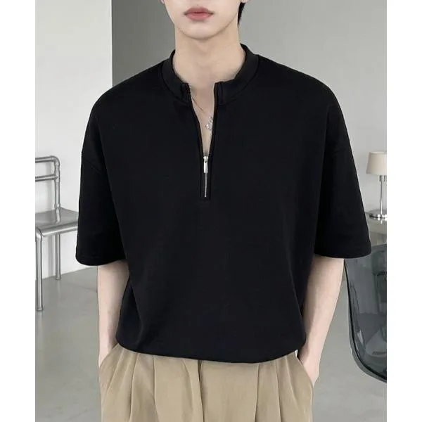 tシャツ ハーフジップスタンドカラーTシャツ メンズ